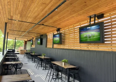 outdoor speakers and digital displays for restaurant tv system